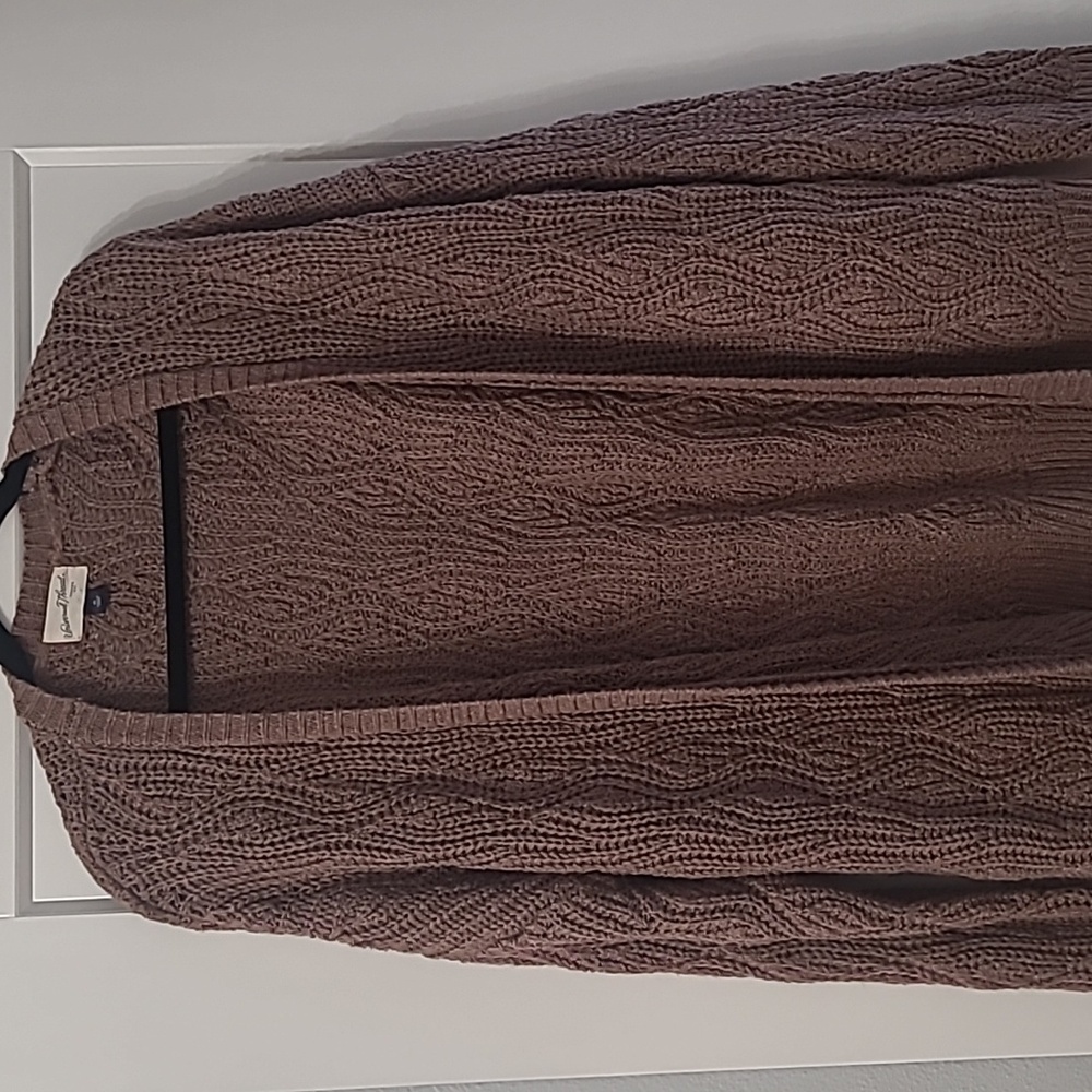 Size XL  open front long dark tan knit cardigan